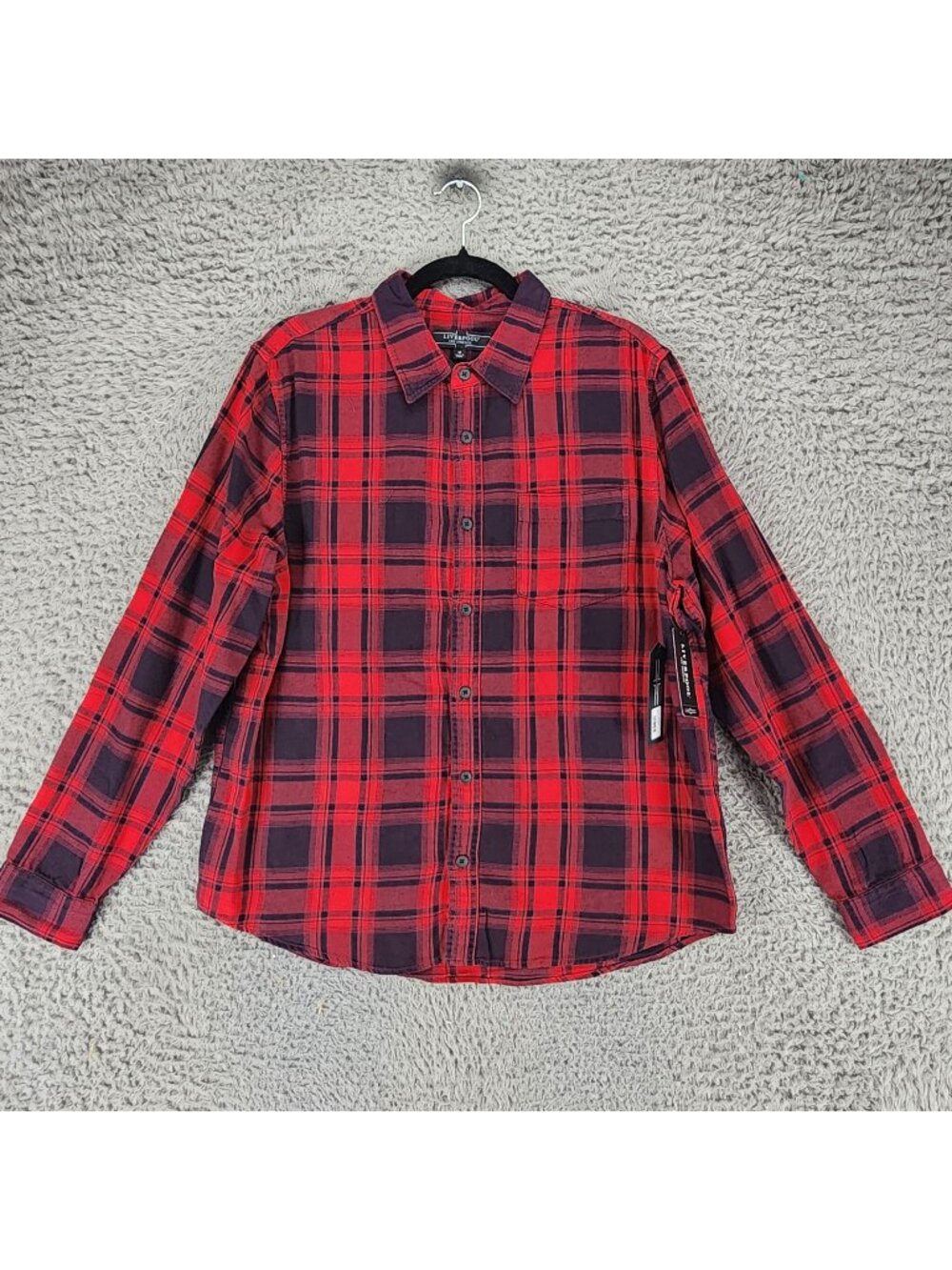 Liverpool Shirt Mens Medium Red Plaid Flannel Long Sleeve Button Up *NWT*